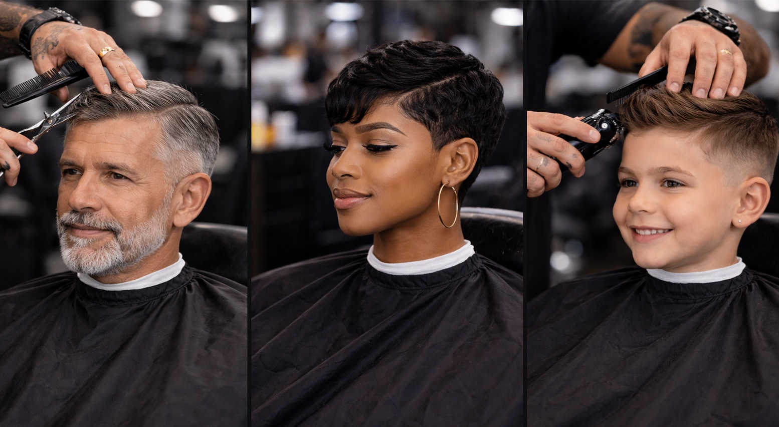 Classic and modern haircuts for men, women and kids