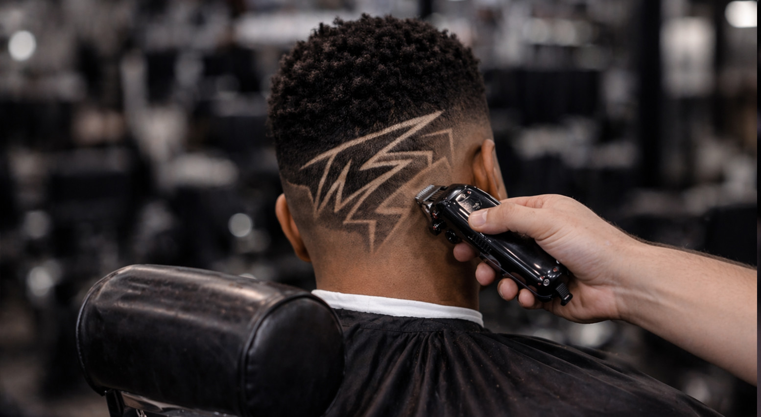 Custom hair design cut into the side of a fade
